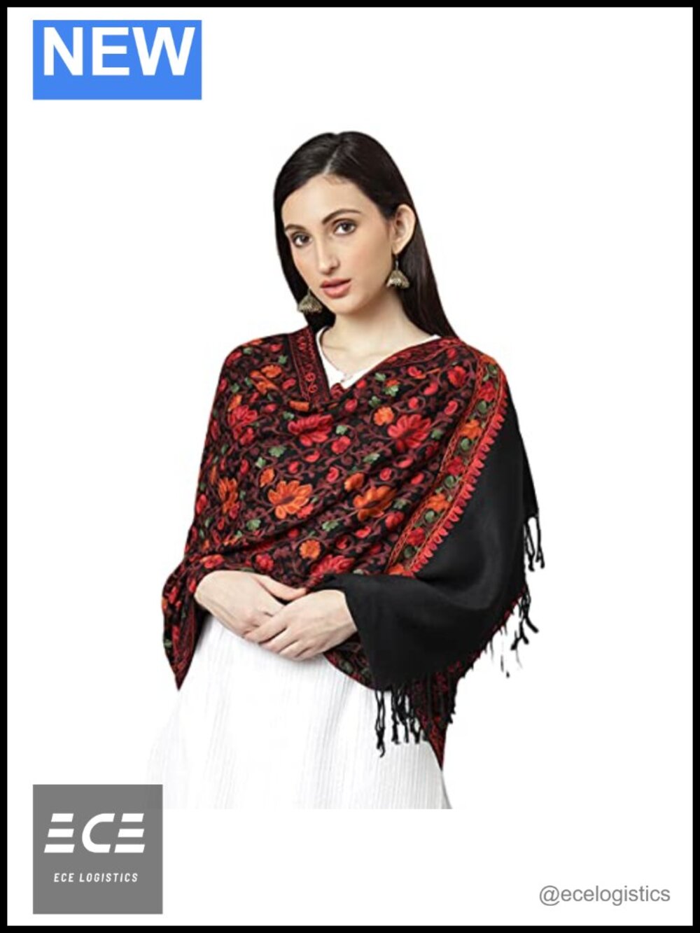 Zamour Kashmiri Embroidery Pure Wool Shawl Wrap Stole Scarf Wedding Party